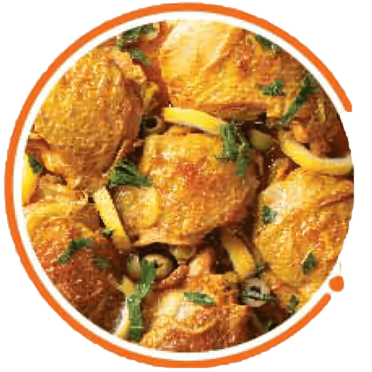 Golden-brown chicken with herbs and lemon